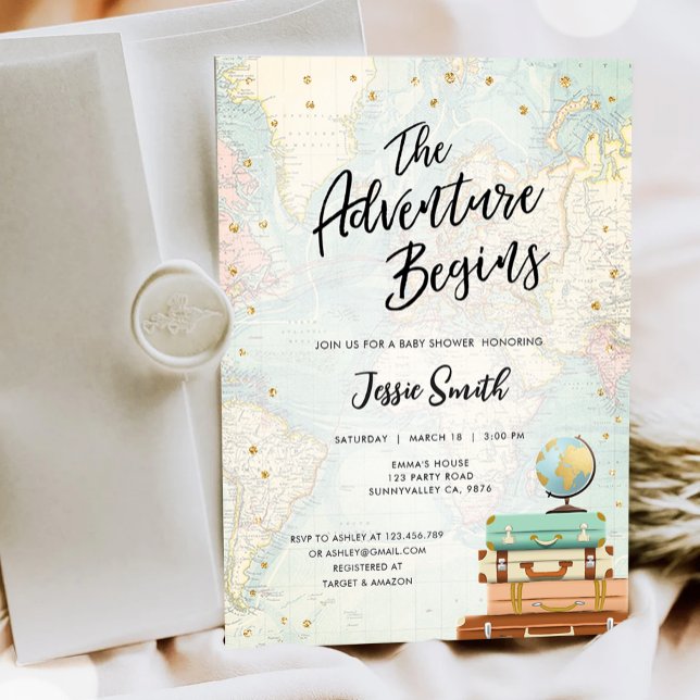 The Adventure Begins Travel Couples Baby Shower Invitation (Creator Uploaded)