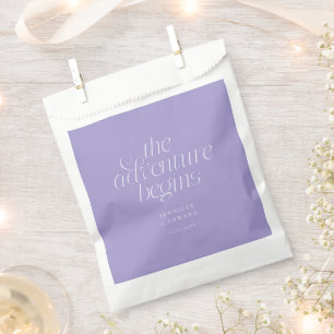 The Adventure Begins Violet Minimalist Wedding Favour Bags