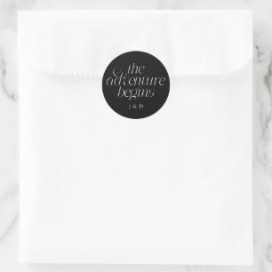 The Adventure Begins Wedding Black Classic Round Sticker