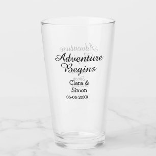 The adventure begins wedding couple name datsimple glass