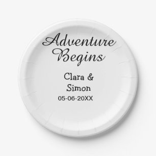 The adventure begins wedding couple name datsimple paper plate