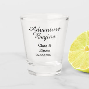 The adventure begins wedding couple name datsimple shot glass