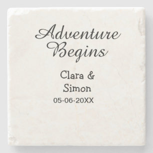The adventure begins wedding couple name datsimple stone coaster