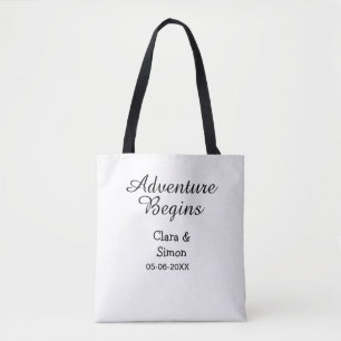 The adventure begins wedding couple name datsimple tote bag
