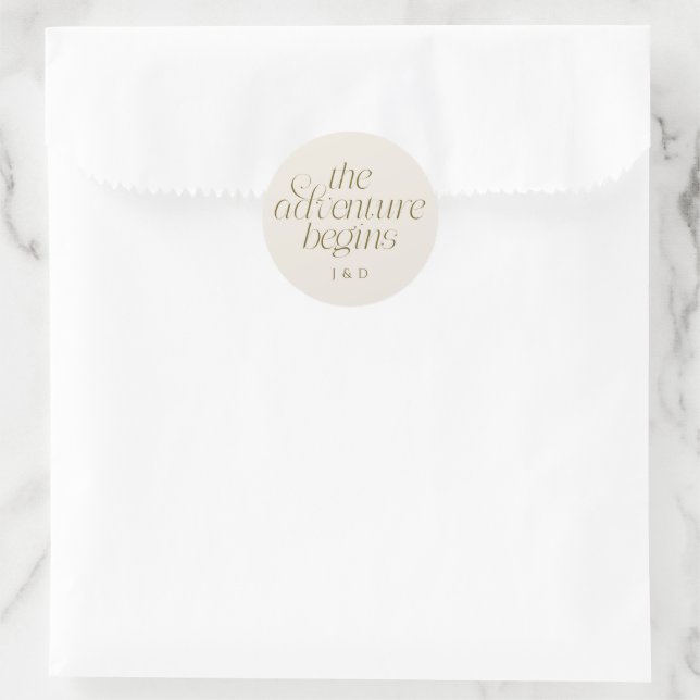 The Adventure Begins Wedding Cream Classic Round Sticker (Bag)