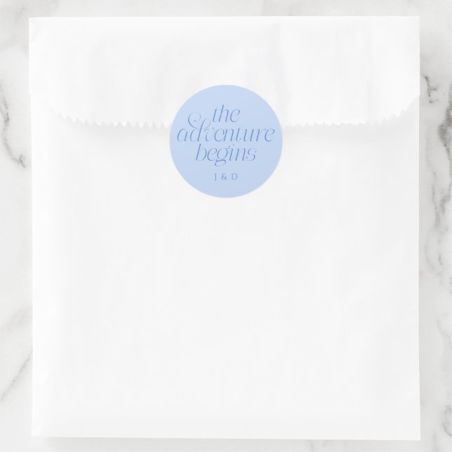 The Adventure Begins Wedding Icy Blue Classic Round Sticker (Bag)