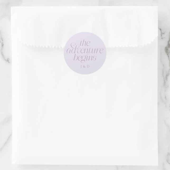The Adventure Begins Wedding Lilac Classic Round Sticker (Bag)