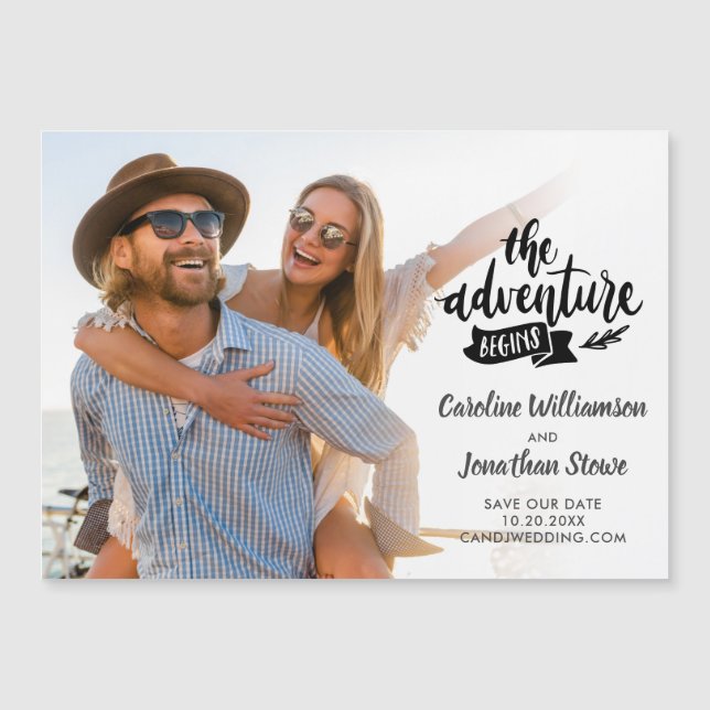 The Adventure Begins Wedding Save the Date Photo (Front)