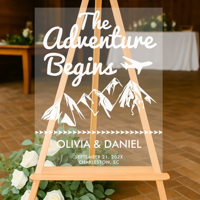 The Adventure Begins Wedding Welcome Acrylic Sign (Creator Uploaded)