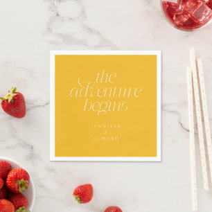 The Adventure Begins Yellow Modern Typography Napkin
