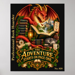 The Adventure Starts On Page One   Book Dragon Poster