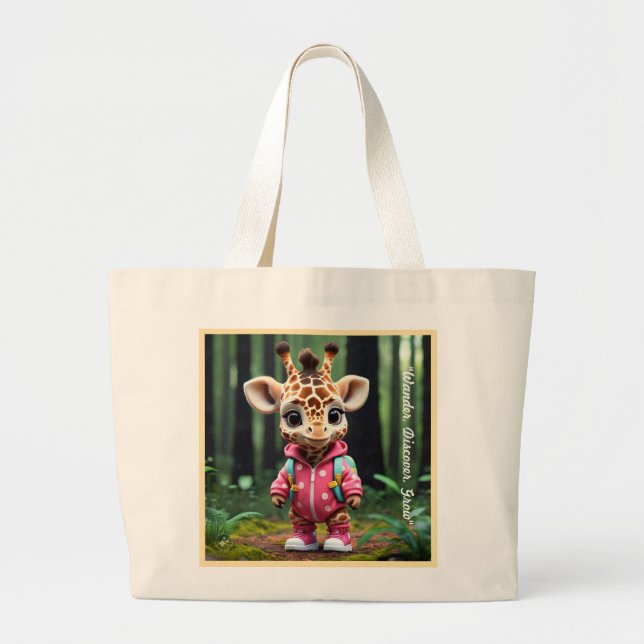 "The Adventurous Giraffe" Large Tote Bag (Front)