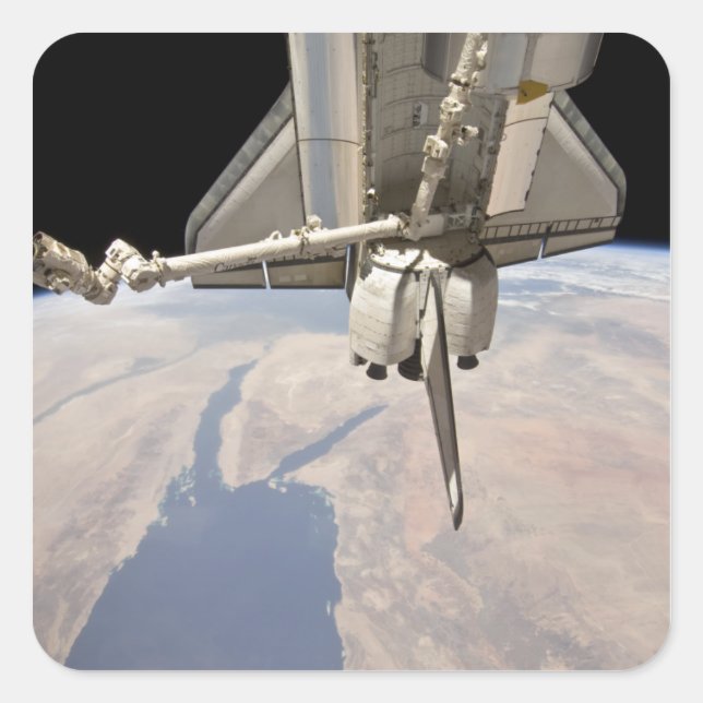 The aft section of the docked space shuttle square sticker (Front)