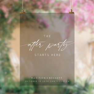 The After Party Starts Here Wedding White Script Acrylic Sign