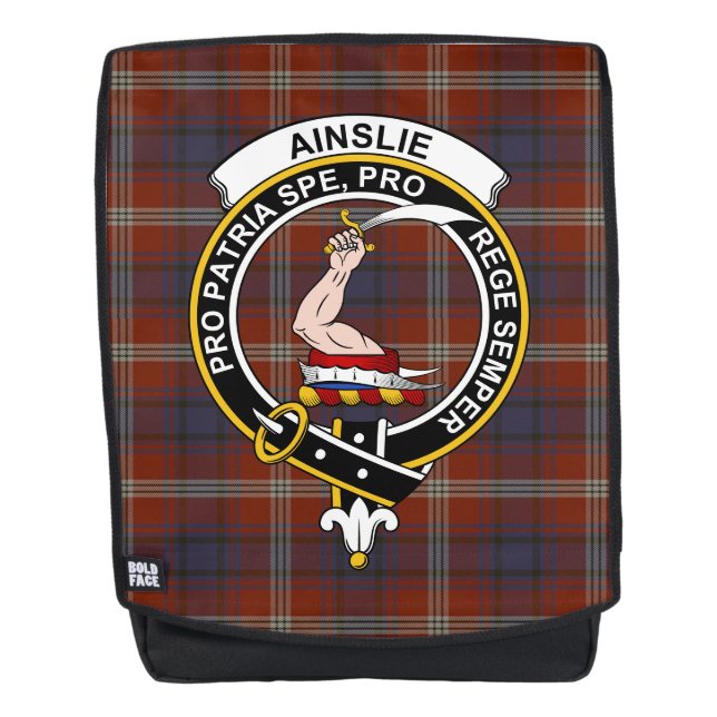 The Ainslie Ancient Clan Crest Tartan Plaid Backpack (Front)