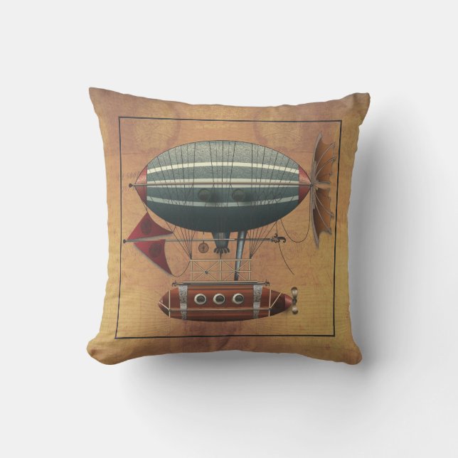 The Airship Aleutian Steampunk Flying Machine Cushion (Front)