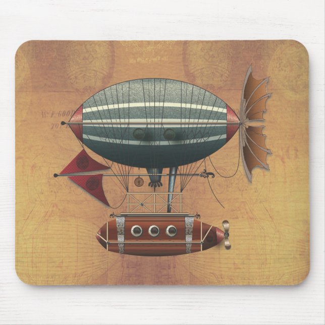 The Airship Aleutian Steampunk Flying Machine Mouse Pad (Front)