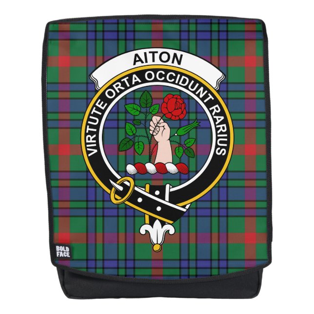 The Aiton Clan Crest Tartan Plaid Backpack (Front)