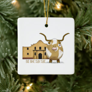 The Alamo And Longhorn, Personalise the Back Ceramic Ornament