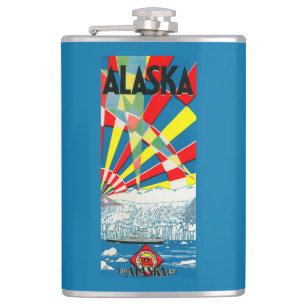 The Alaska Line Steamship Poster Hip Flask