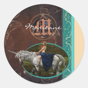 The Alchemist's book and fantasy unicorn Classic Round Sticker