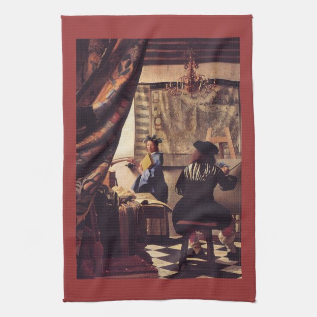 The Allegory of Painting by Johannes Vermeer Tea Towel (Vertical)