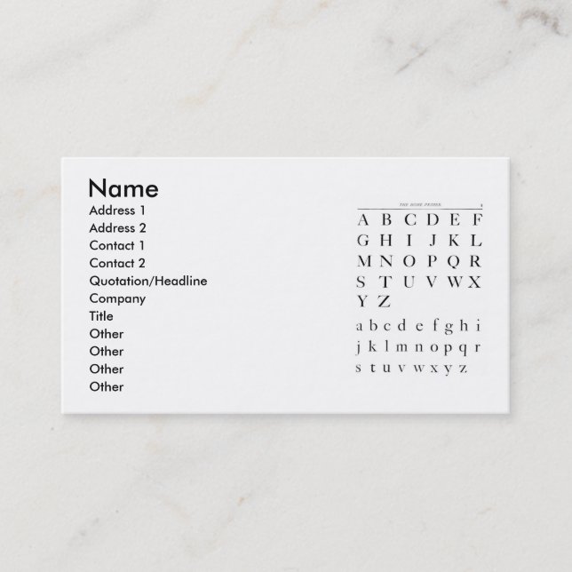The Alphabet Business Card (Front)