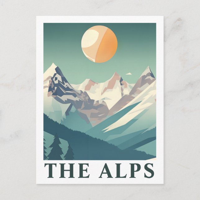 The Alps Sun Geometric European Ski Mountain Postcard (Front)