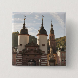 The Alte Brucke in Old Town, Heidelberg, Germany 15 Cm Square Badge