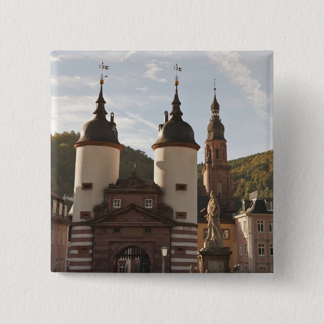 The Alte Brucke in Old Town, Heidelberg, Germany 15 Cm Square Badge (Front)