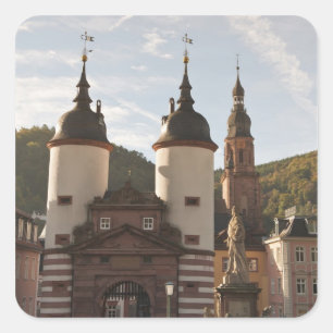 The Alte Brucke in Old Town, Heidelberg, Germany Square Sticker