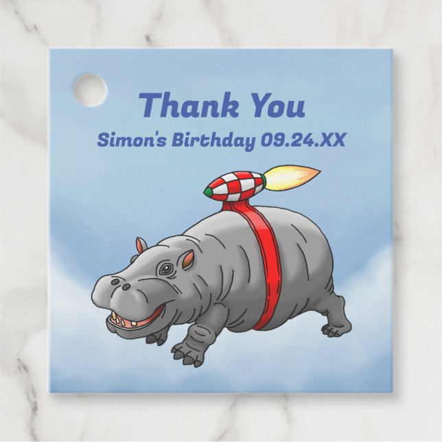 The Amazing Rocket Hippo Favour Tags (Front)