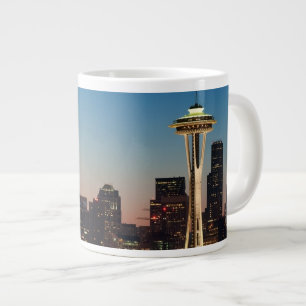 The American flag flies between the rising moon Large Coffee Mug
