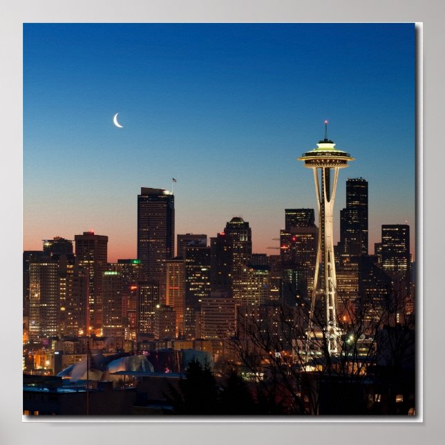 The American flag flies between the rising moon Poster (Front)