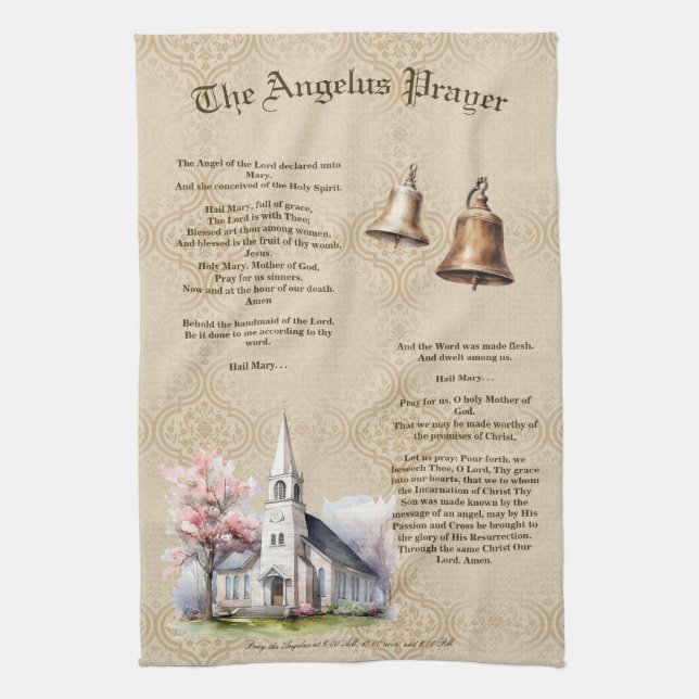 The Angelus Prayer Damask Kitchen Towel (Vertical)