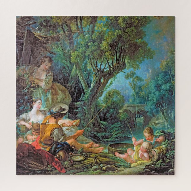 The Angler  Boucher Francois rococo vibrant scene Jigsaw Puzzle (Vertical)