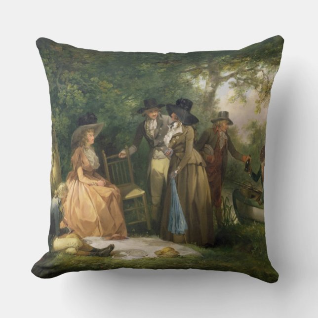 The Angler's Repast (oil on canvas) Cushion (Front)