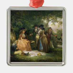 The Angler's Repast (oil on canvas) Metal Tree Decoration