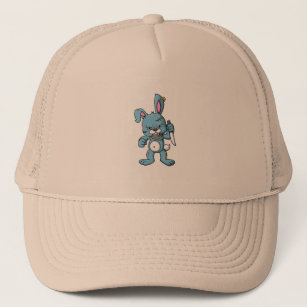 the angry rabbit holding knife trucker hat