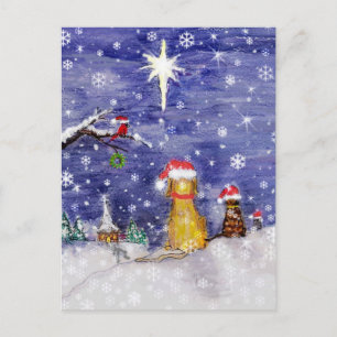 The Animals Christmas Even Watercolor Art Holiday Postcard