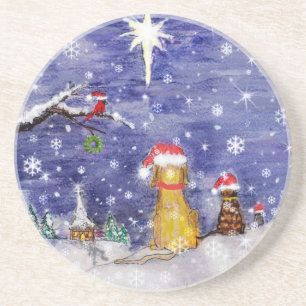 The Animals' Christmas Watercolor Art Coaster