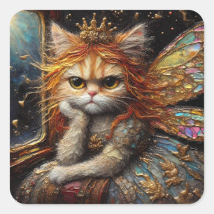 The Annoyed Little Adorable Cat Fairy Square Sticker
