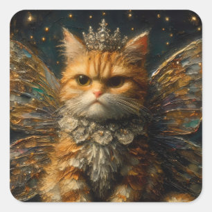 The Annoyed Little Adorable Fairy Ginger Cat Square Sticker