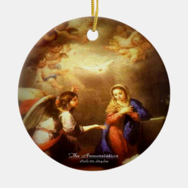 The Annunciation 1660 Scripture Ceramic Tree Decoration (Front)