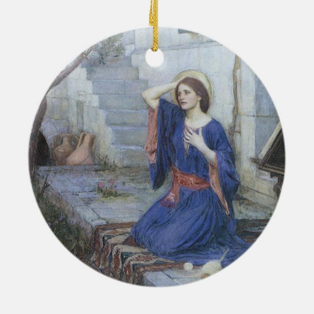 The Annunciation by John William Waterhouse Ceramic Tree Decoration (Back)