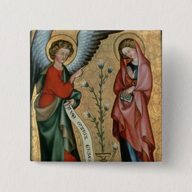 The Annunciation, c.1330 (oil on panel) 15 Cm Square Badge (Front)