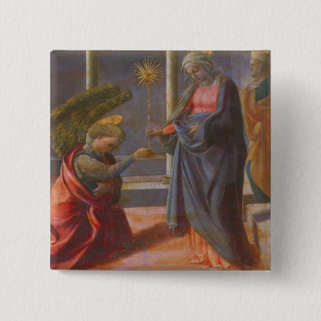 The Annunciation (predella of the Barbadori Altarp 15 Cm Square Badge (Front)