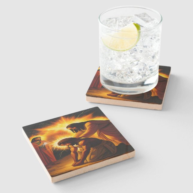 The Anointing Christian Art Stone Coaster (Side)