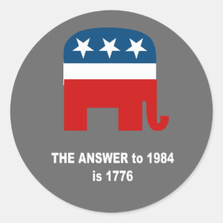 The answer to 1984 is 1776 classic round sticker