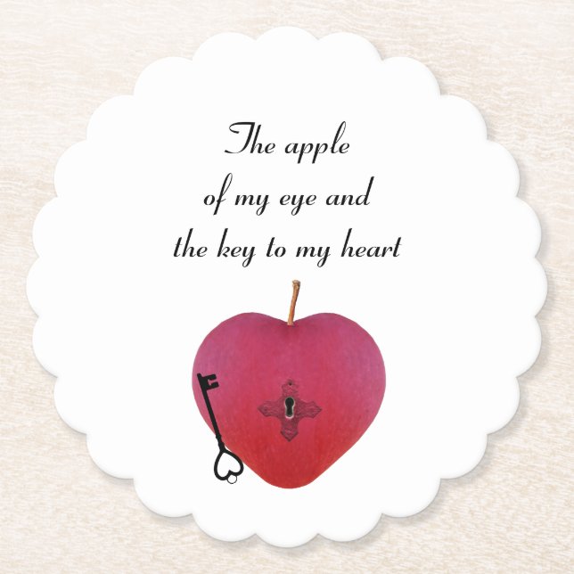 The apple of my eye and the key to my heart paper coaster (Front)